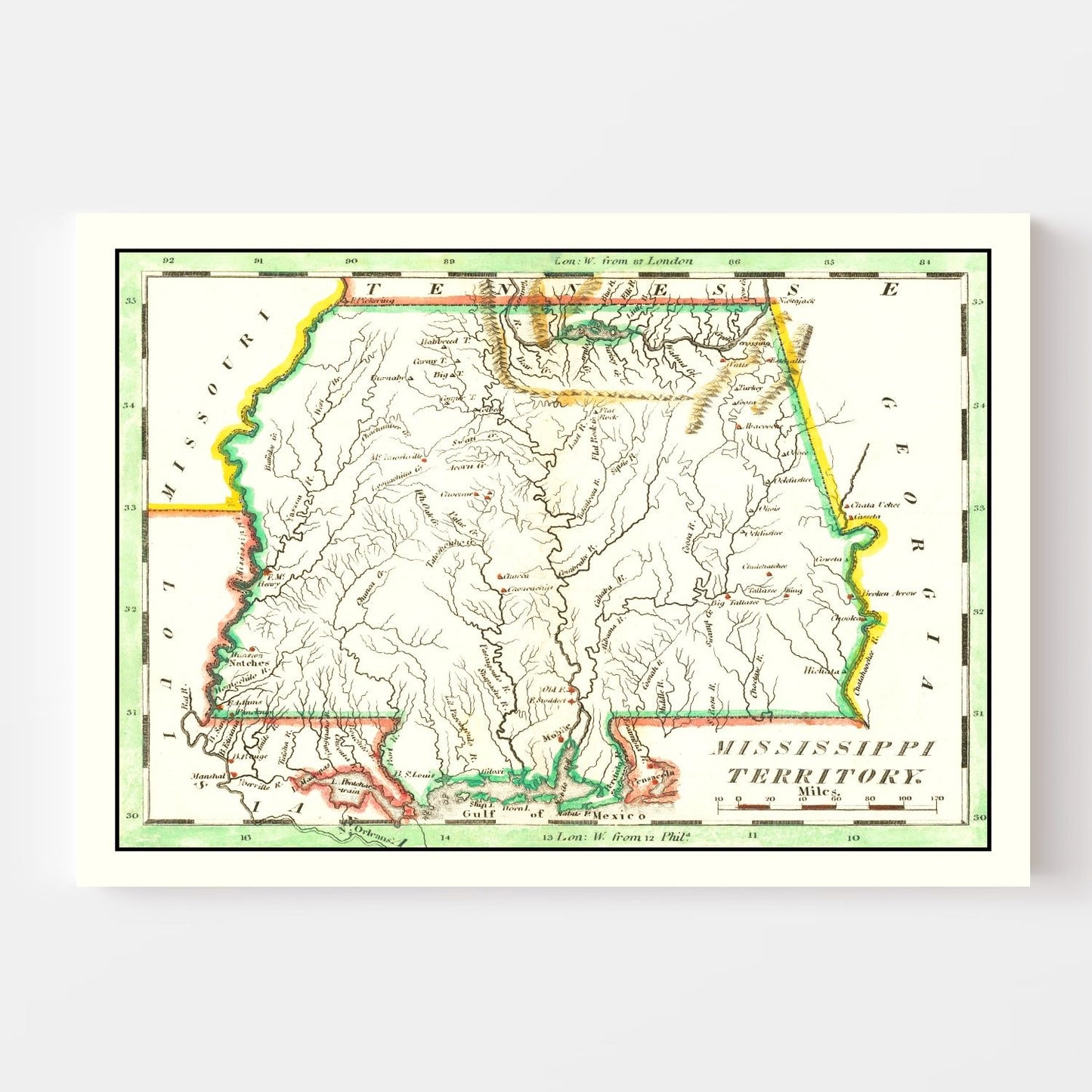 Vintage Map of Mississippi 1814