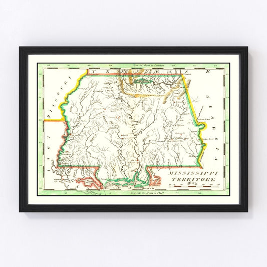 Vintage Map of Mississippi 1814
