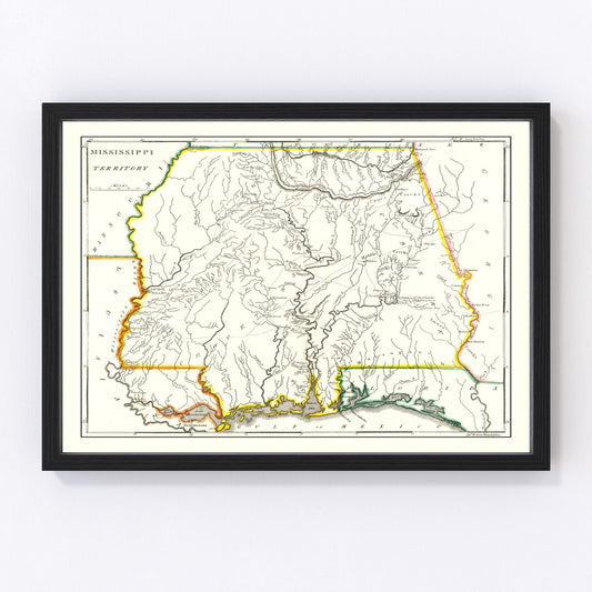 Vintage Map of Mississippi 1814