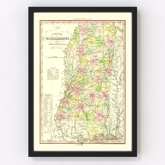 Vintage Map of Mississippi 1836