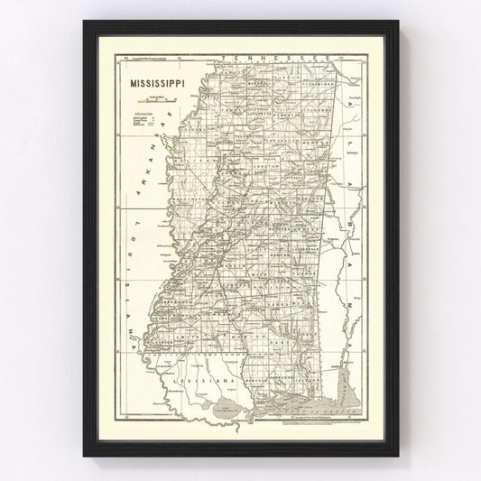 Vintage Map of Mississippi 1842