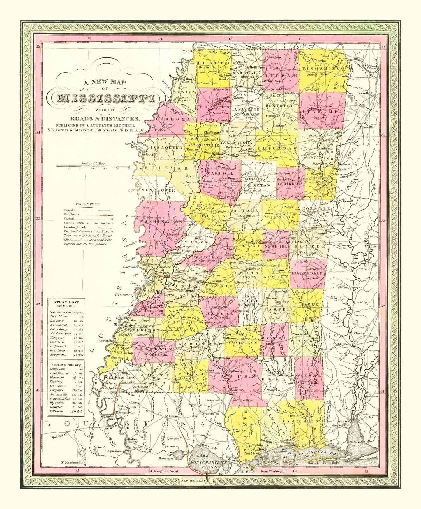 Vintage Map of Mississippi 1846
