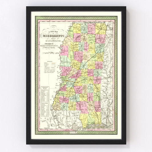 Vintage Map of Mississippi 1854