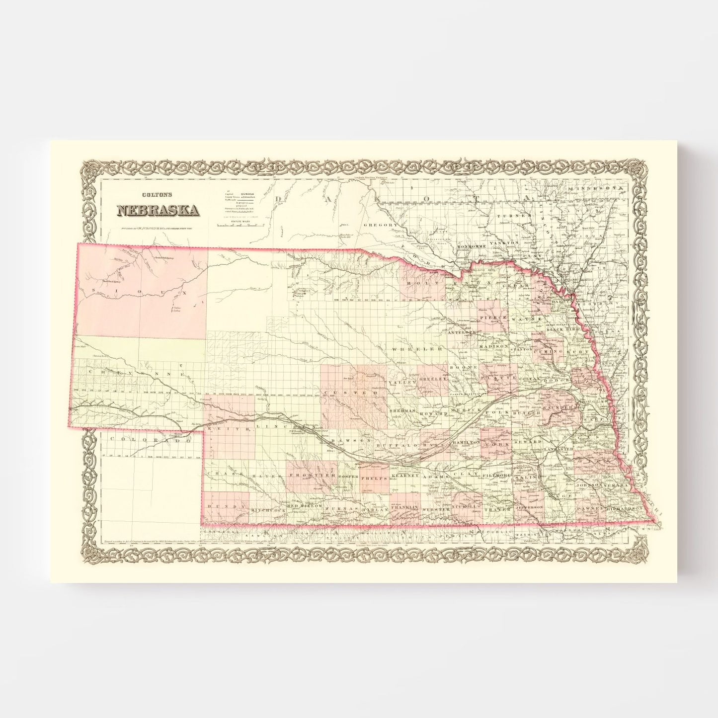 Vintage Map of Nebraska 1867
