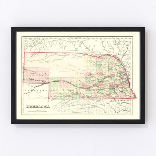 Vintage Map of Nebraska 1876