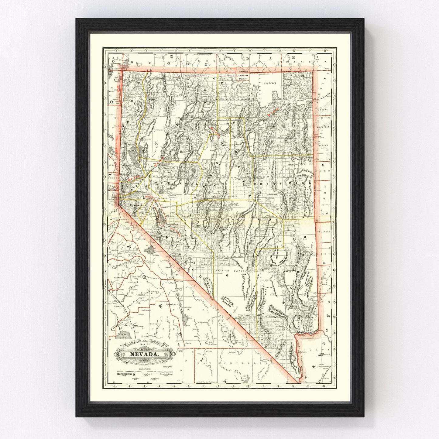 Vintage Railroad Map of Nebraska 1884