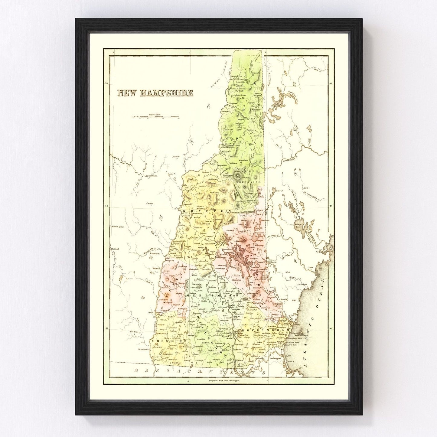 Vintage Map of New Hampshire 1838