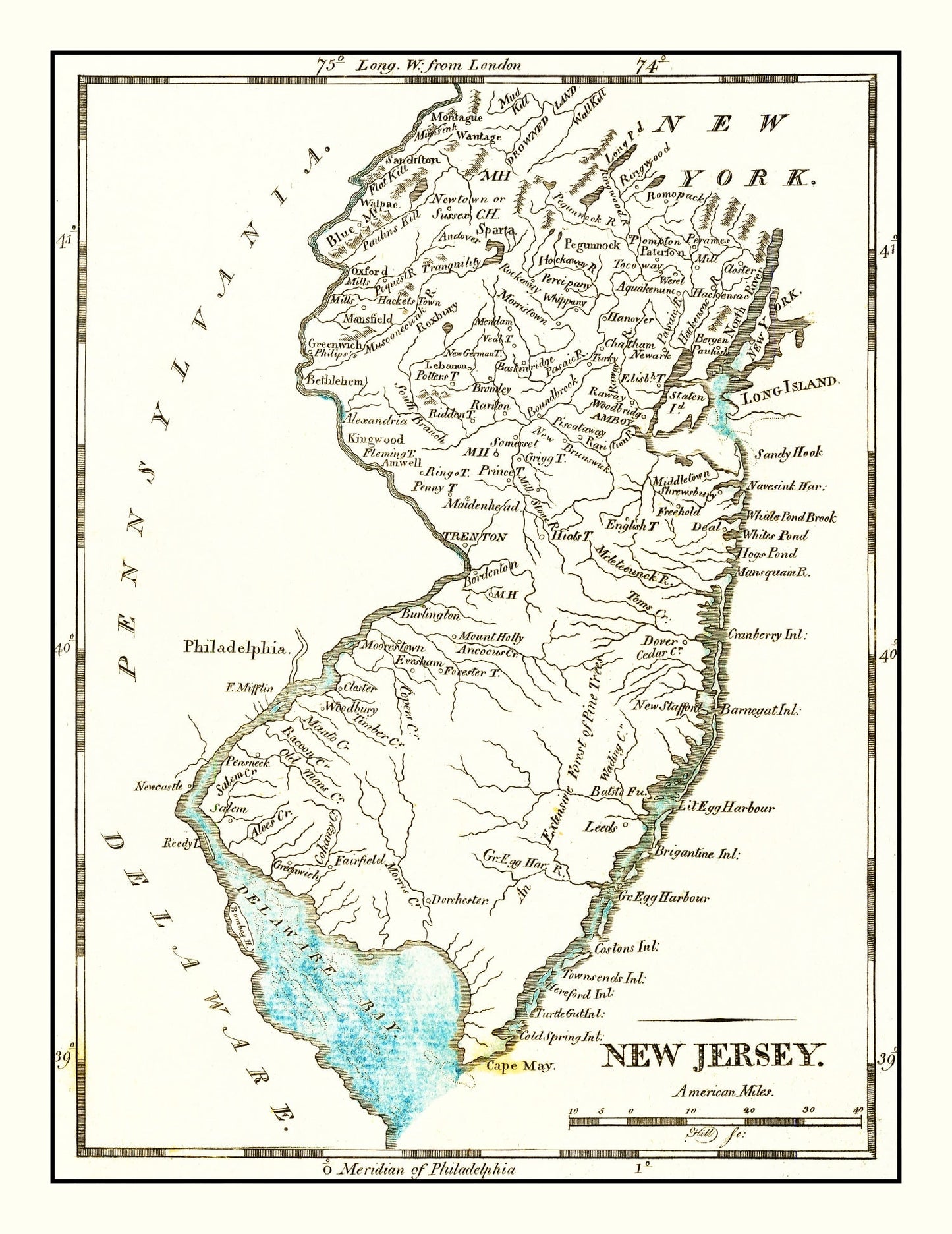 Vintage Map of New Jersey 1814