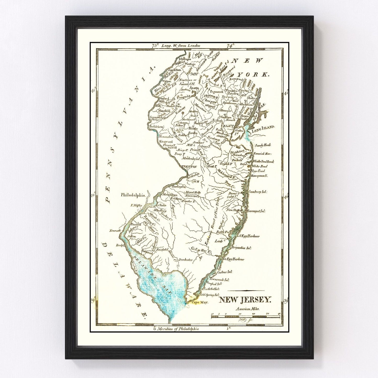 Vintage Map of New Jersey 1814