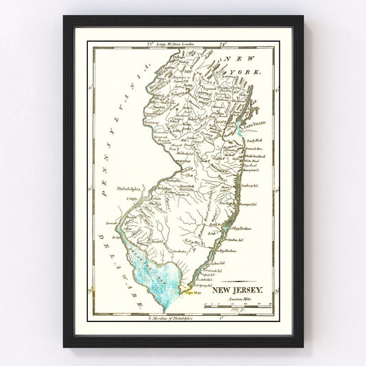 Vintage Map of New Jersey 1814