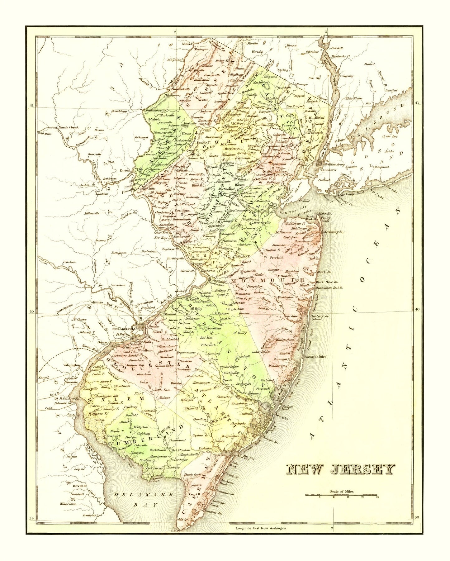 Vintage Map of New Jersey 1838