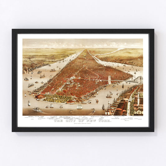 Vintage Map of New York City, New York 1884