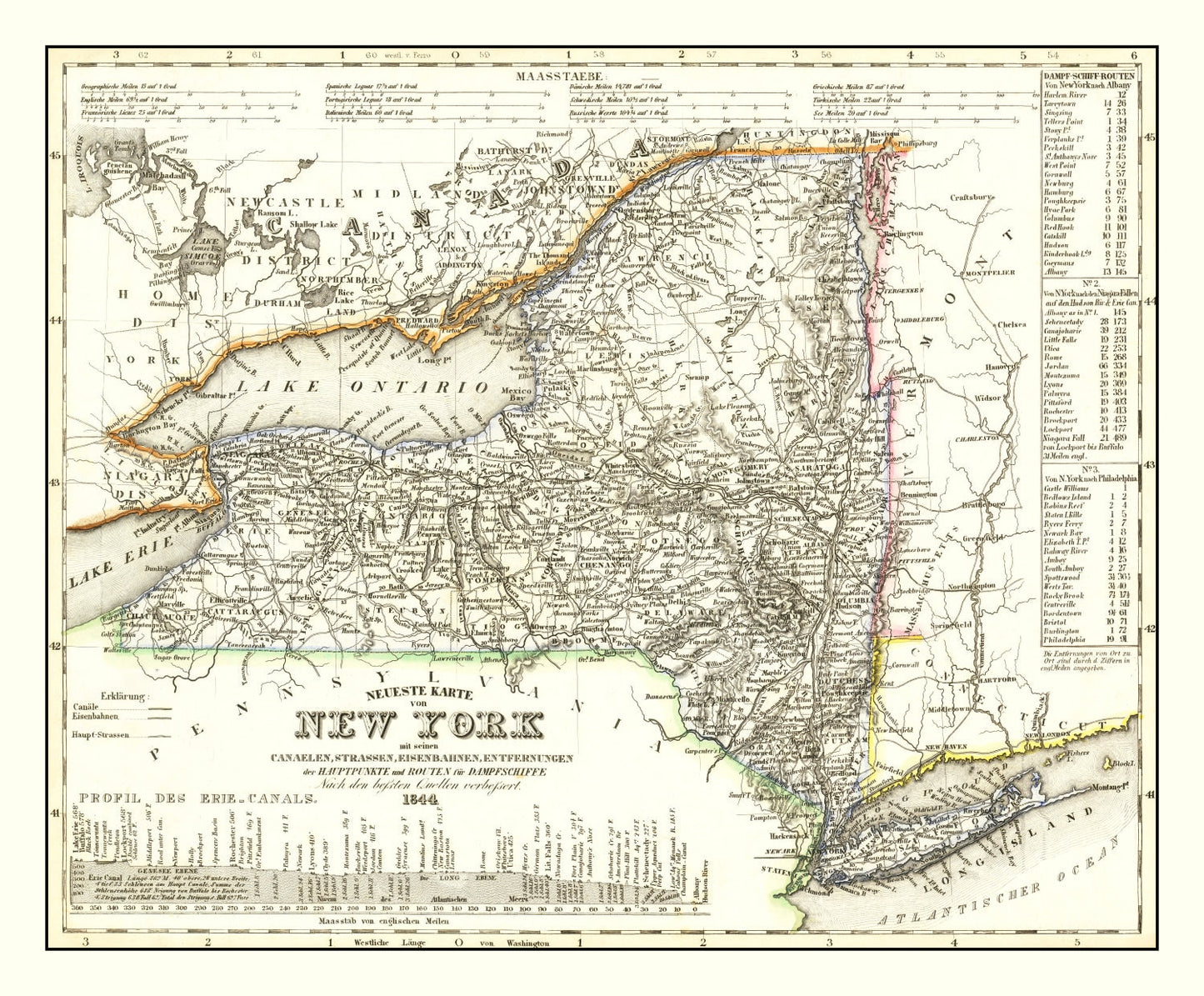 Vintage Map of New York 1844