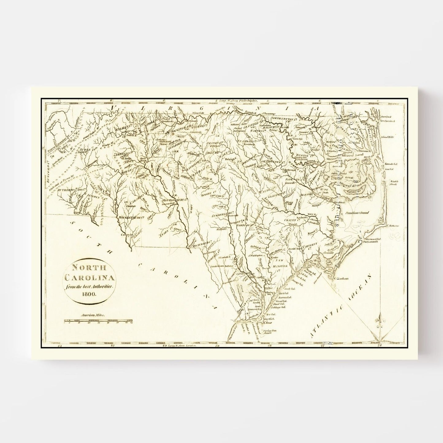 Vintage Map of North Carolina 1800