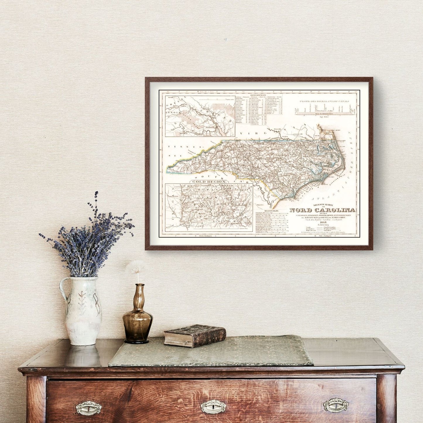 Vintage Map of North Carolina 1845