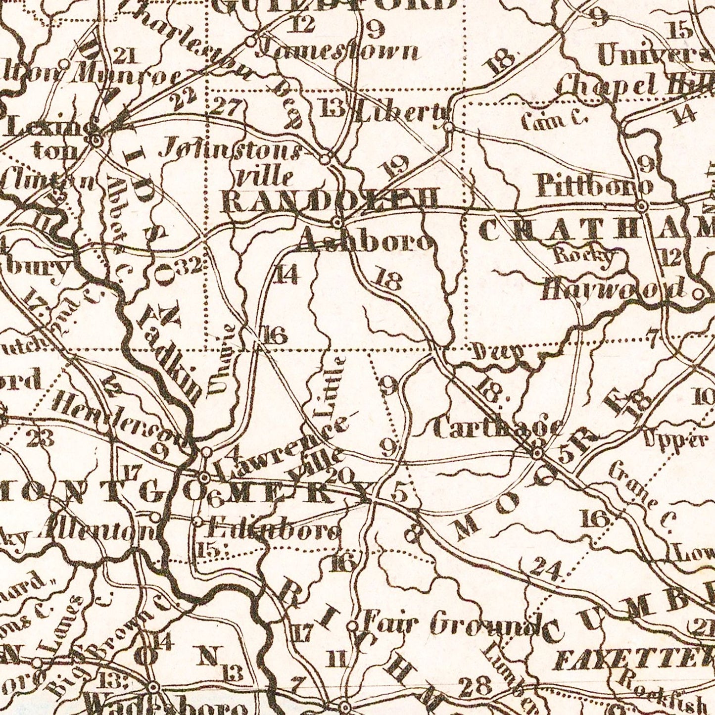 Vintage Map of North Carolina 1845