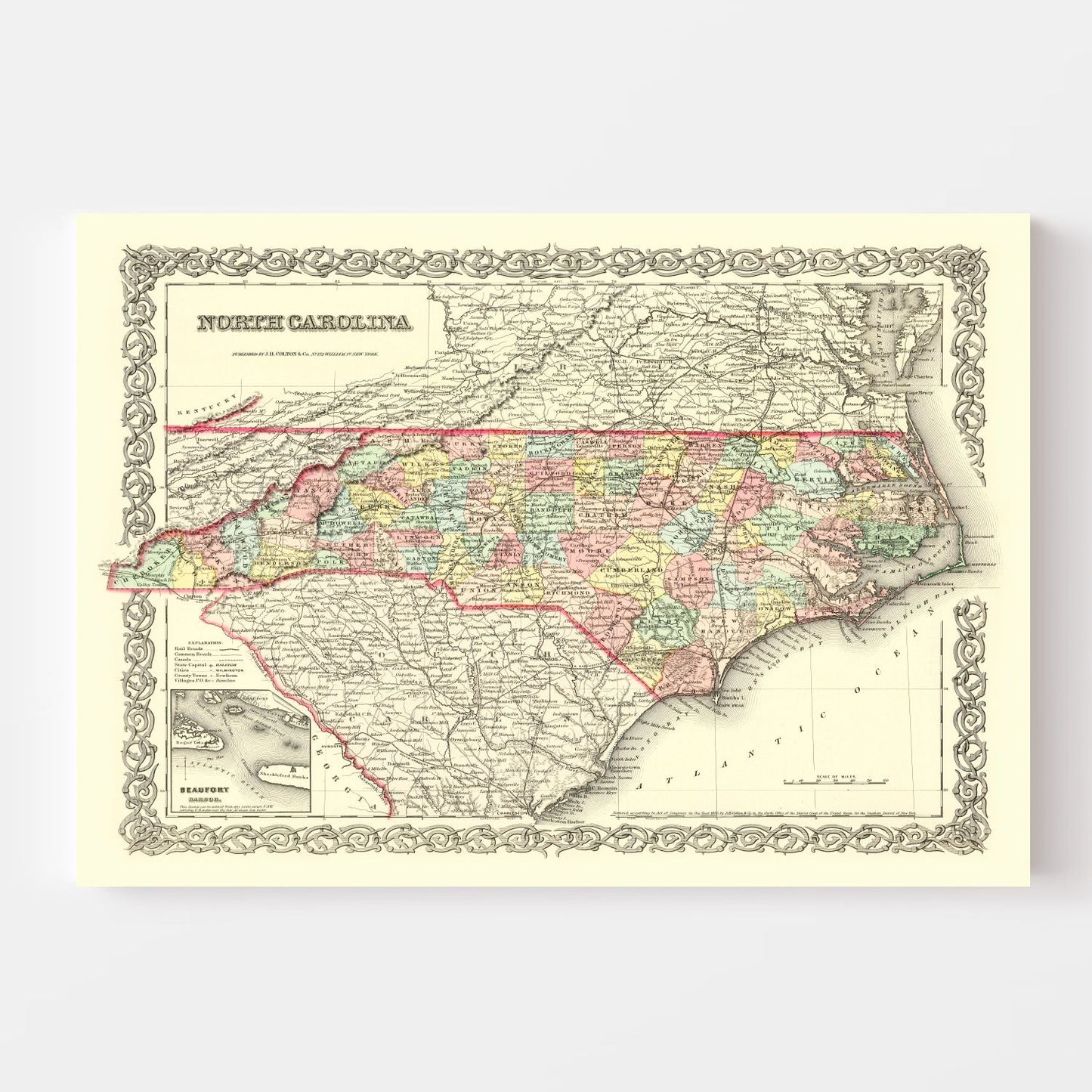 Vintage Map of North Carolina 1856