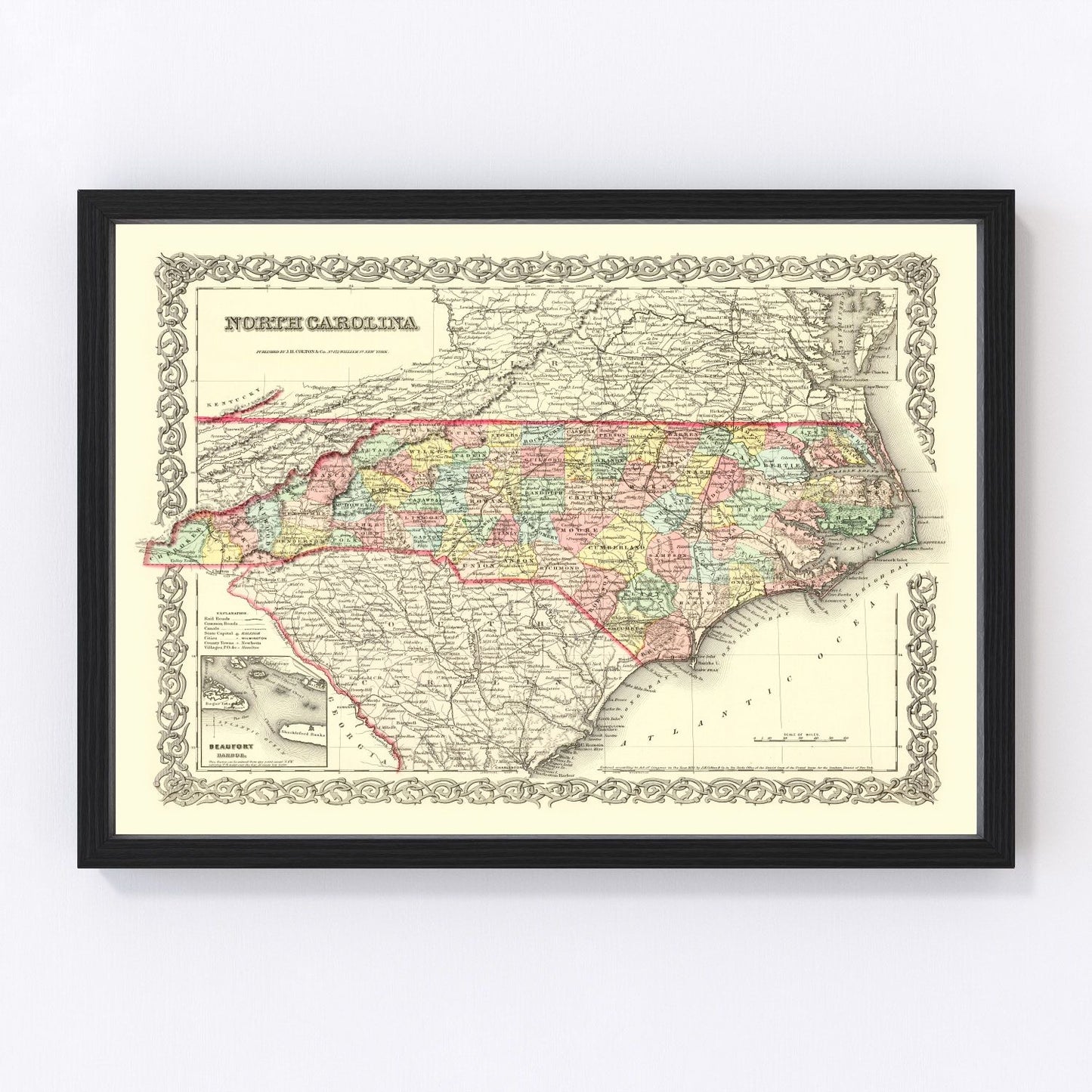Vintage Map of North Carolina 1856