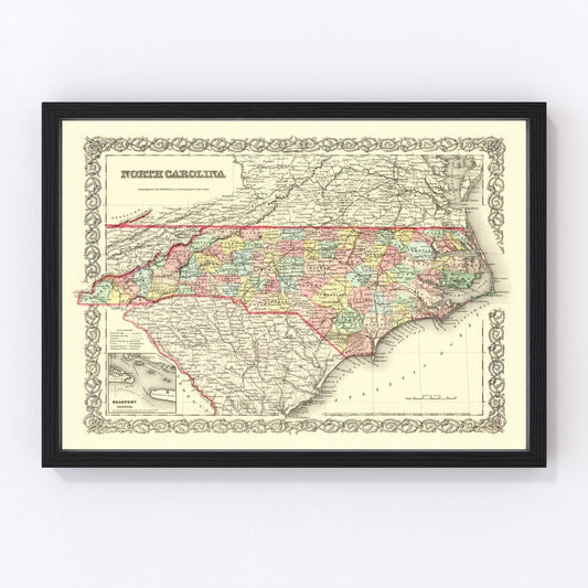 Vintage Map of North Carolina 1856