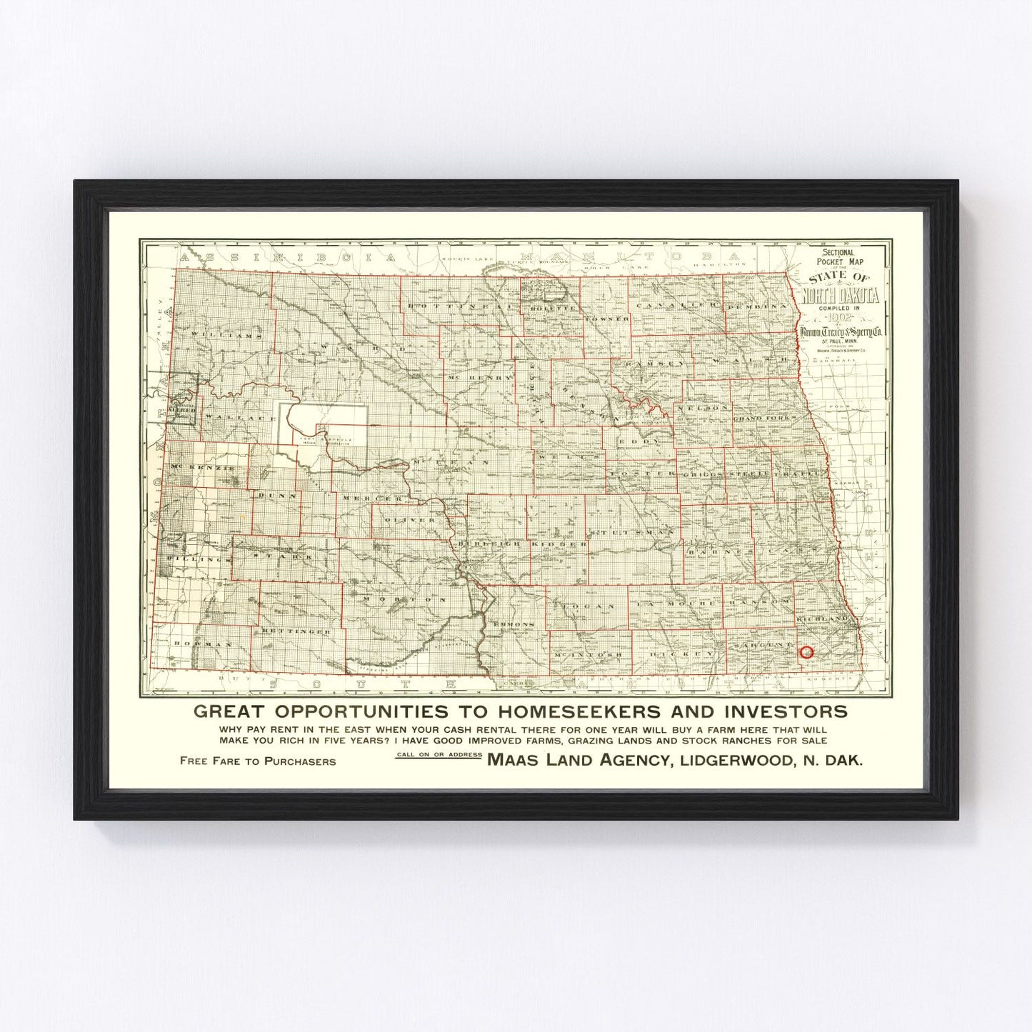 Vintage Map of North Dakota 1902