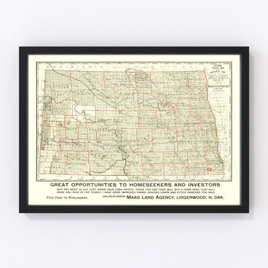 Vintage Map of North Dakota 1902