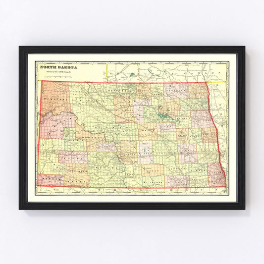 Vintage Map of North Dakota 1909