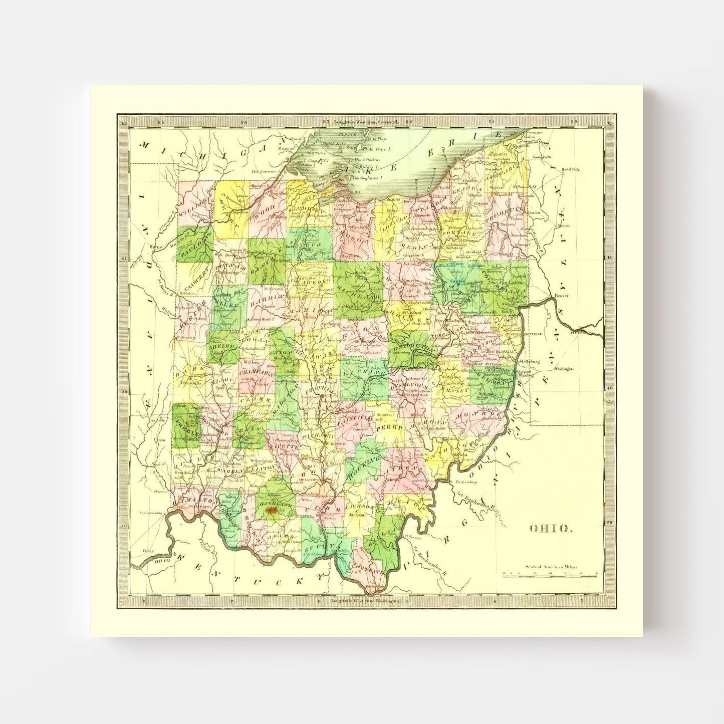 Vintage Map of Ohio 1836