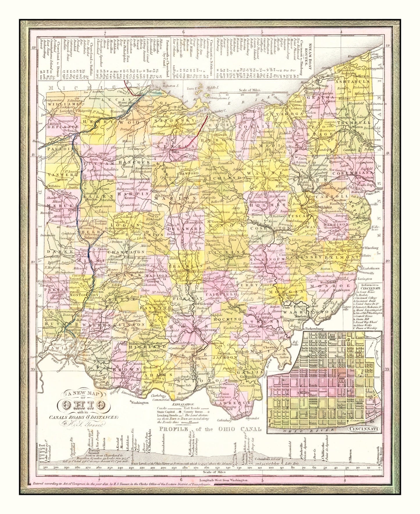 Vintage Map of Ohio 1844