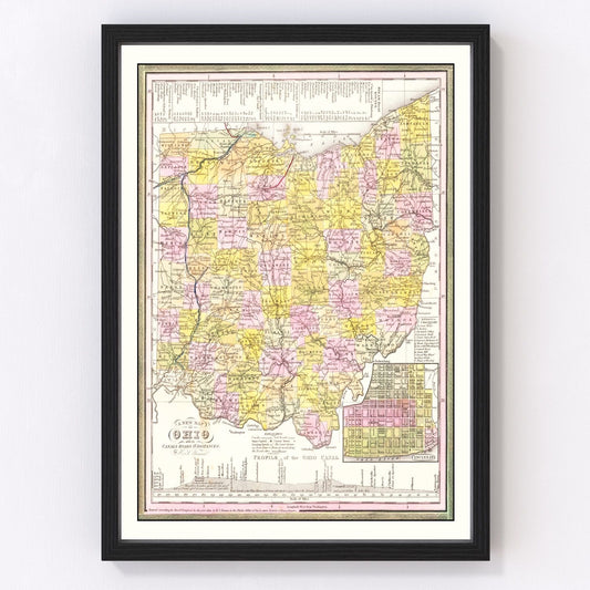 Vintage Map of Ohio 1844