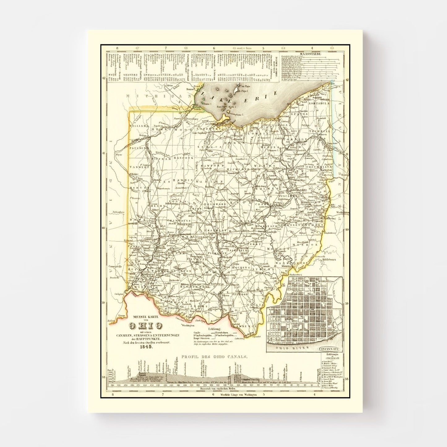Vintage Map of Ohio 1845