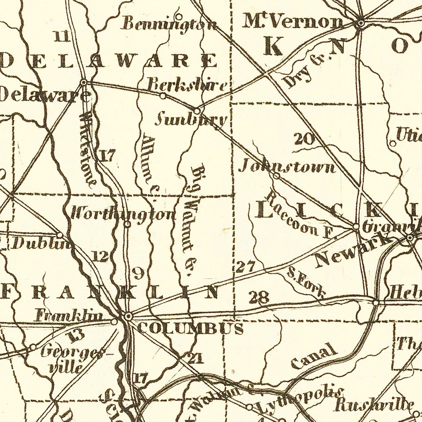 Vintage Map of Ohio 1845