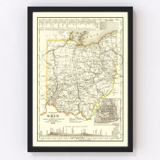 Vintage Map of Ohio 1845