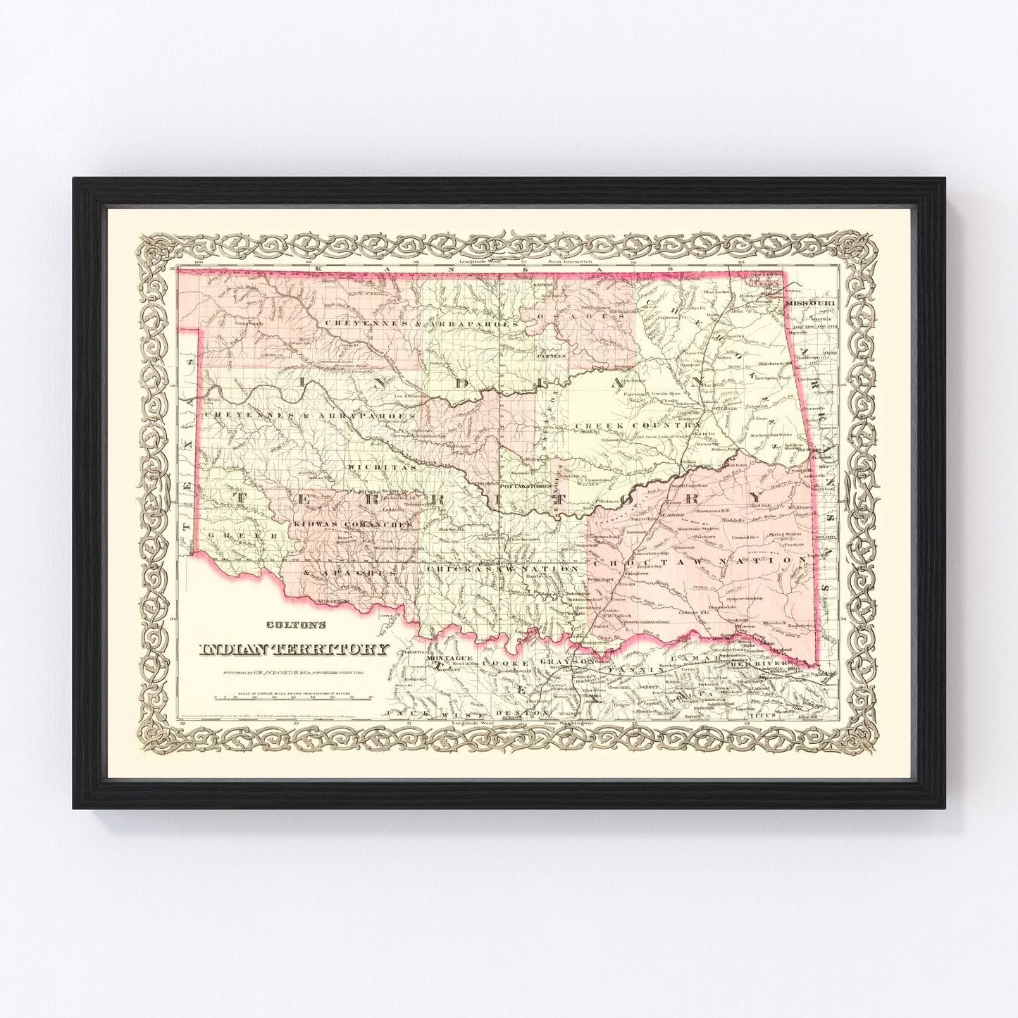 Vintage Indian Territory Map (Oklahoma) 1872