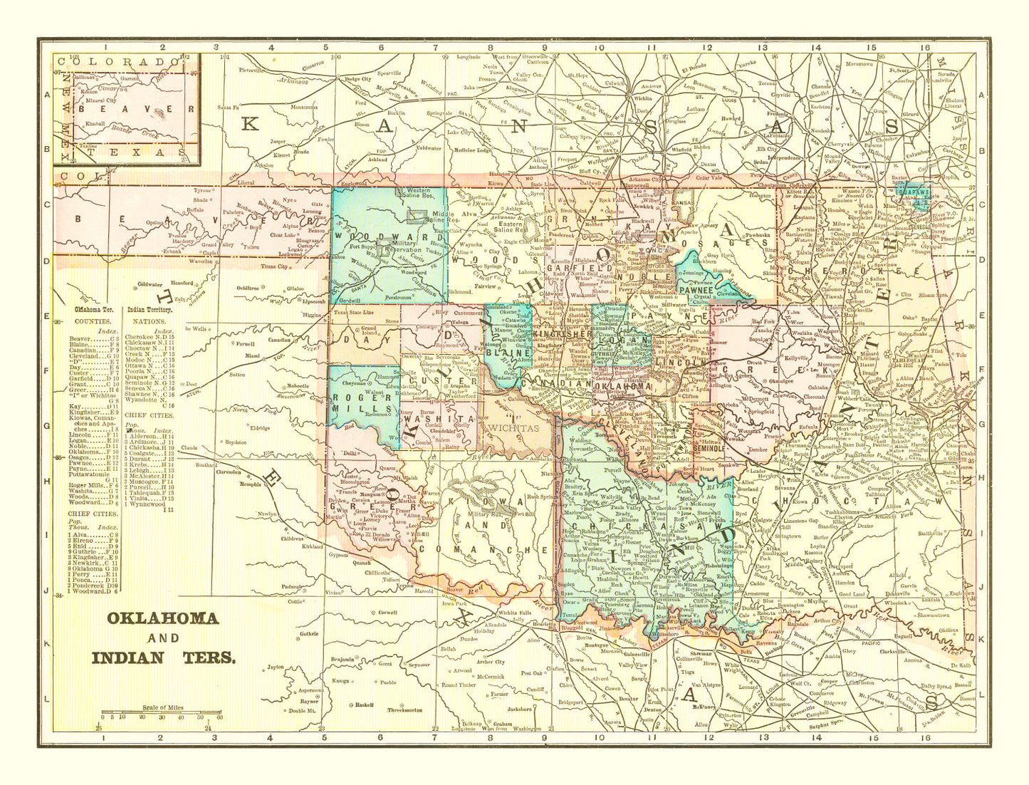 Vintage Map of Oklahoma 1899