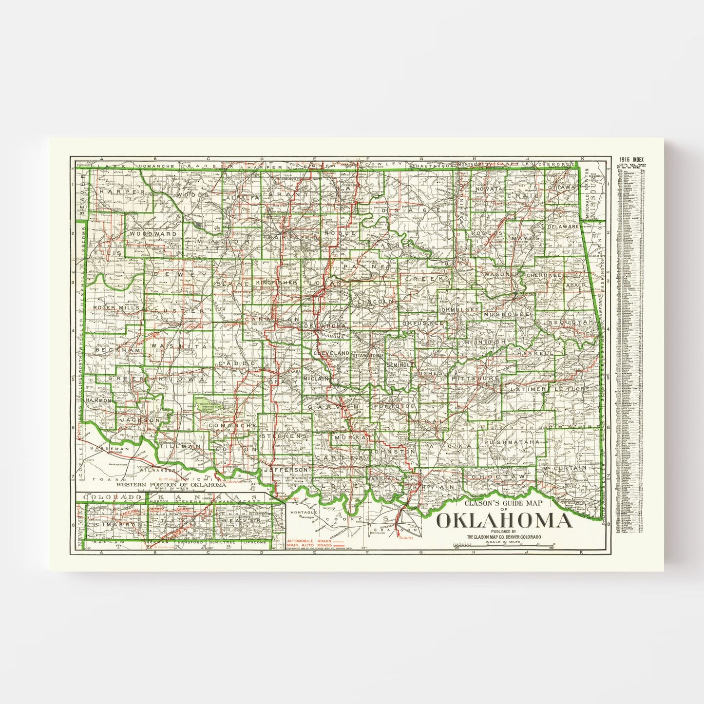 Vintage Map of Oklahoma 1915