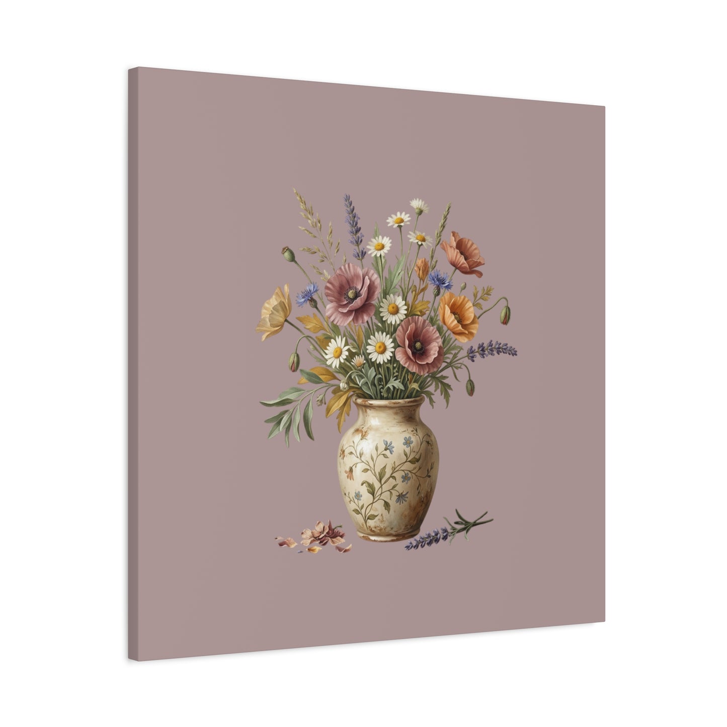 Botanical Vase Floral Canvas Print — Vintage Wildflower Wall Art