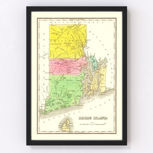Vintage Map of Rhode Island 1838