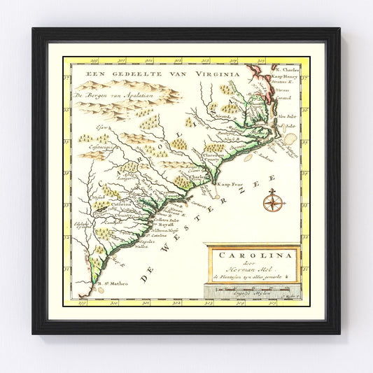 Vintage Map of South Carolina 1721