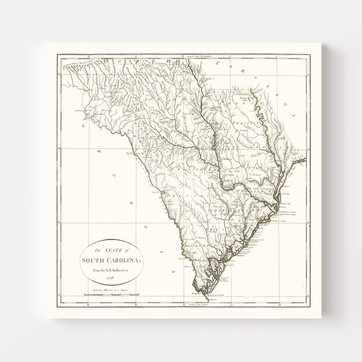 Vintage Map of South Carolina 1796