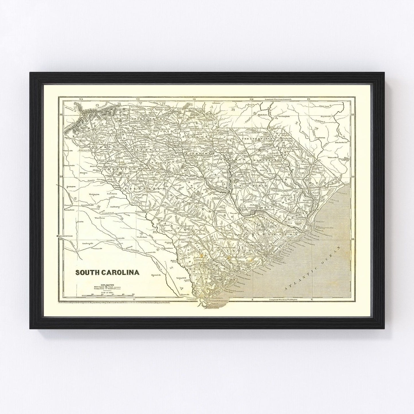 Vintage Map of South Carolina 1843