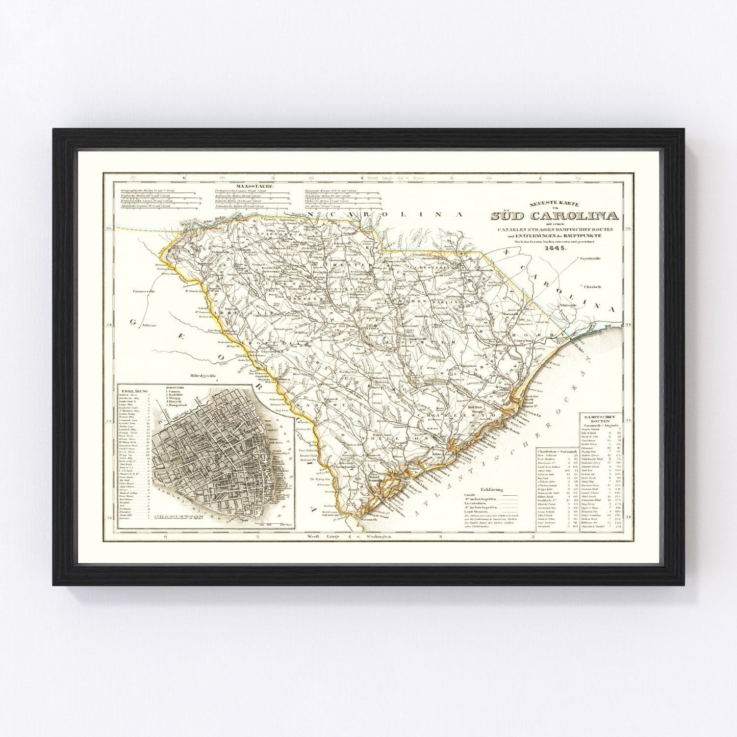 Vintage Map of South Carolina 1845