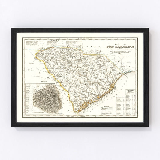 Vintage Map of South Carolina 1845