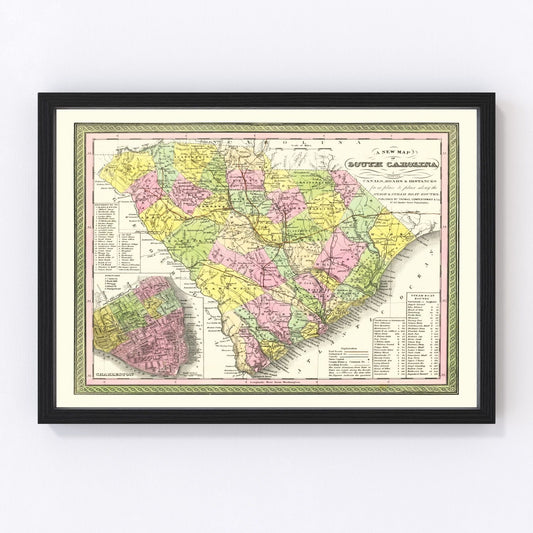 Vintage Map of South Carolina 1854
