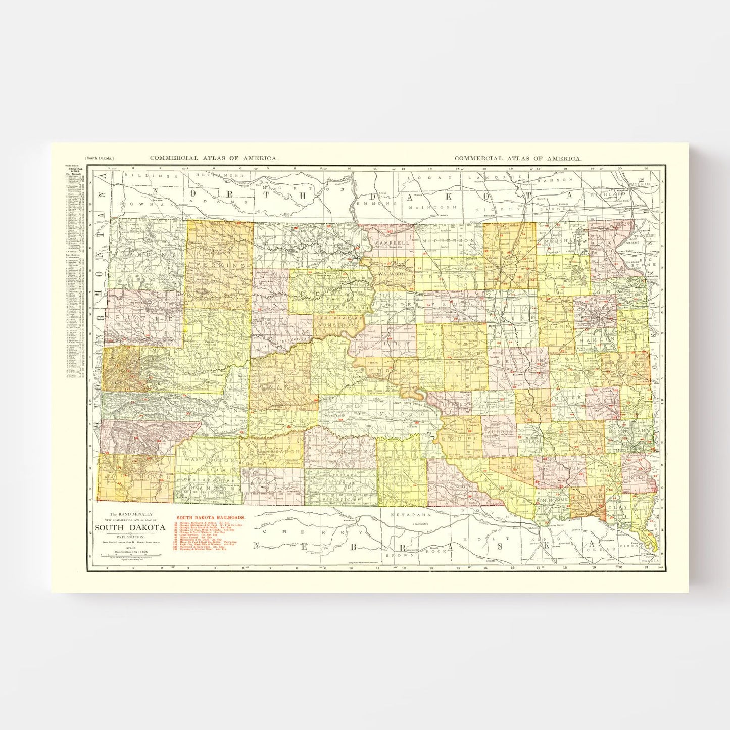 Vintage Map of South Dakota 1917