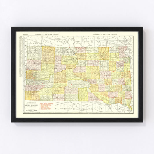 Vintage Map of South Dakota 1917