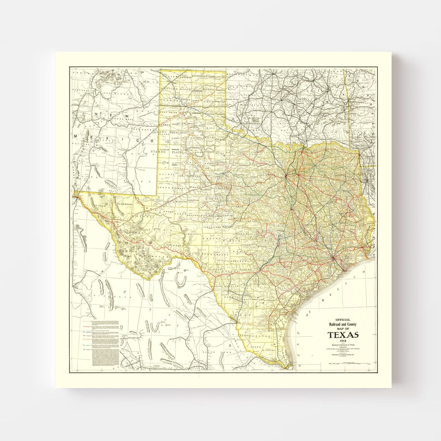 Vintage Railroad Map of Texas 1912