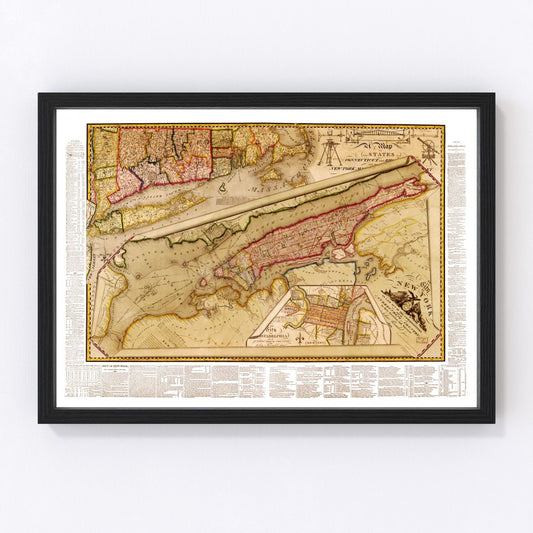 Vintage Map of New York City, New York 1821