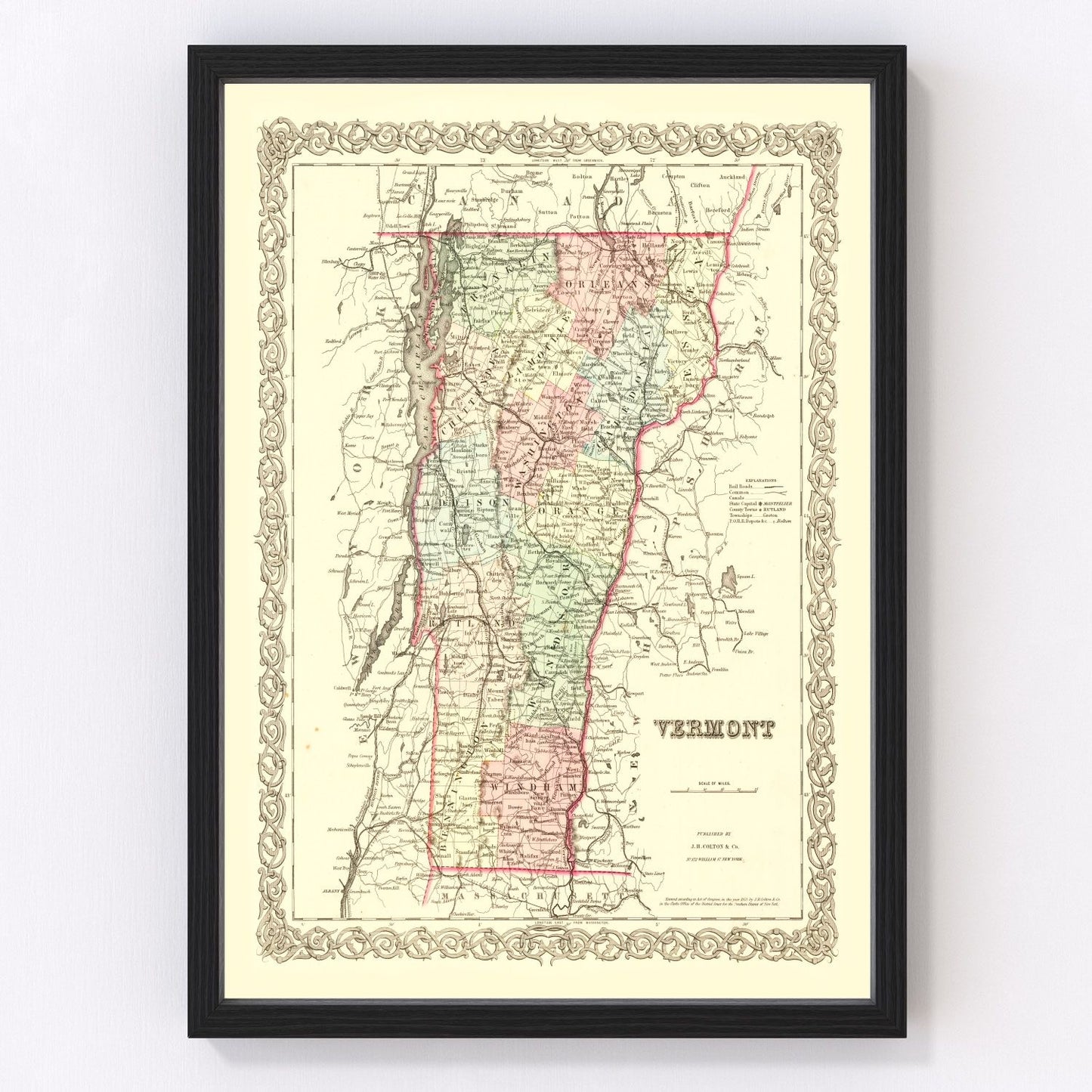 Vintage Map of Vermont 1855