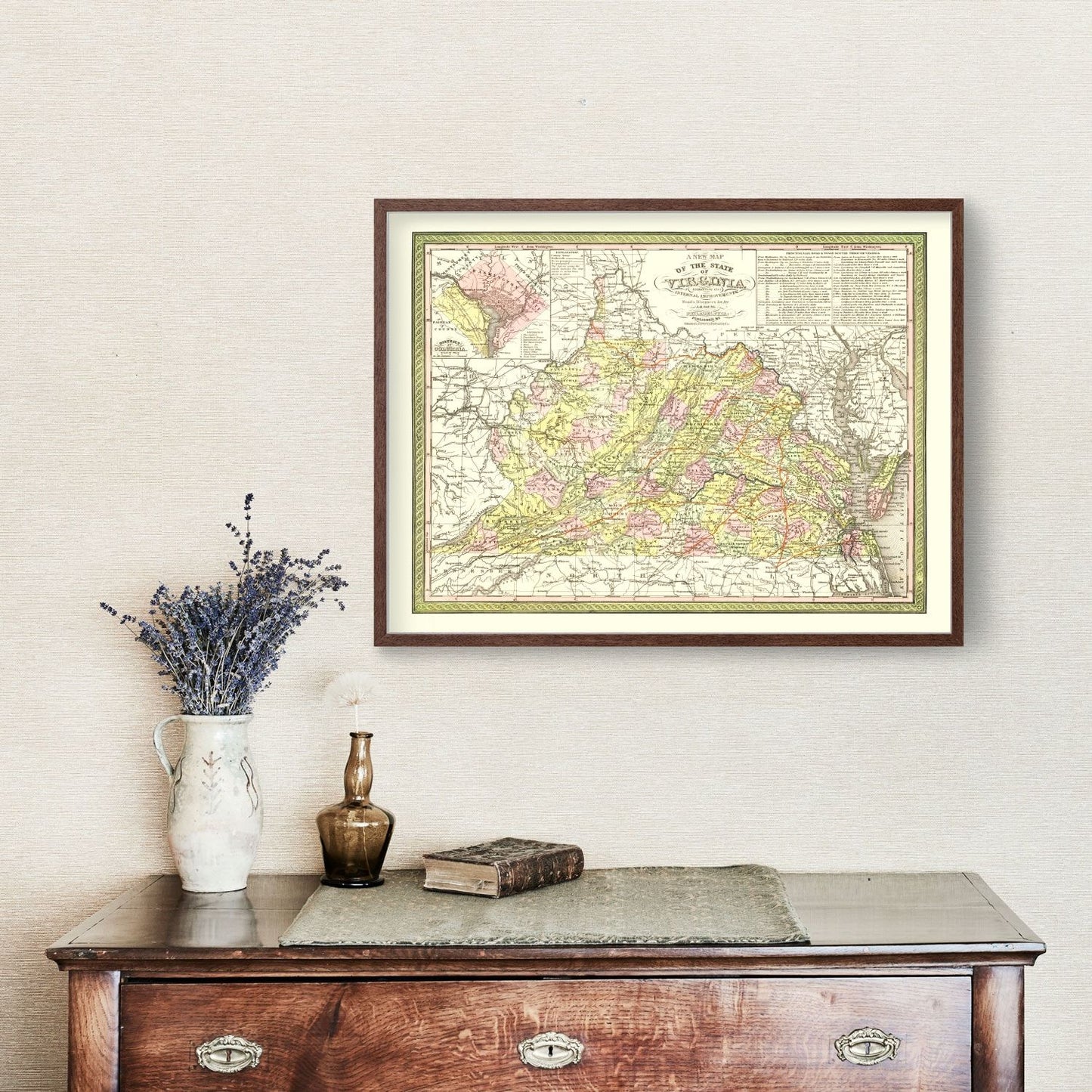 Vintage Map of Virginia 1854