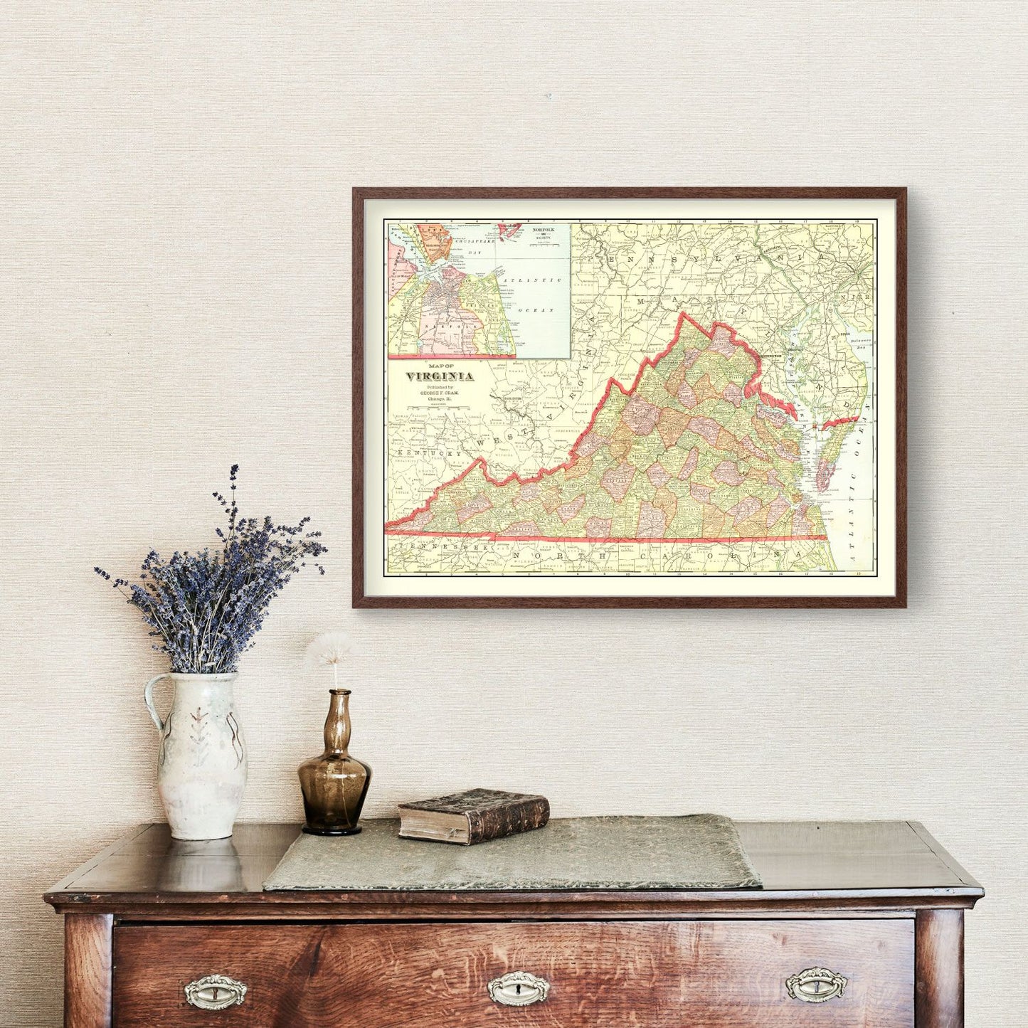 Vintage Map of Virginia 1908